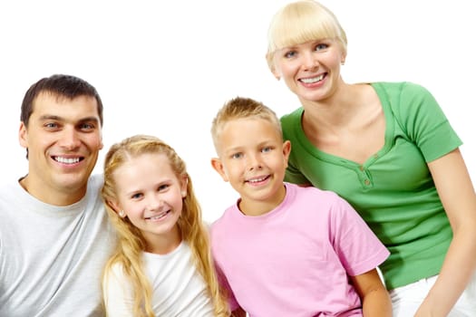 Portrait of happy four people together on a white background