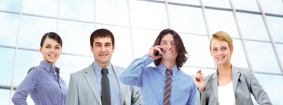 Collage of several business people posing before camera