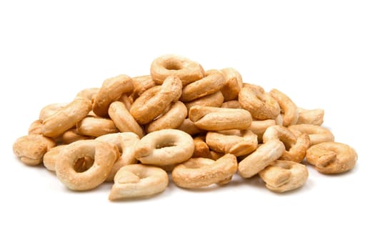 Close up shot of Italian taralli, traditional bakery product isolated on white
