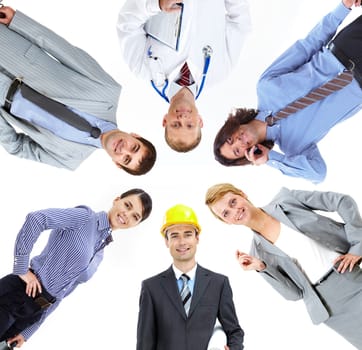Collage of several professionals looking at camera