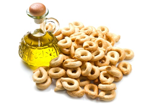 Close up shot of Italian taralli, traditional bakery product isolated on white