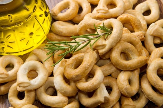 Close up shot of Italian taralli, traditional bakery product isolated on white