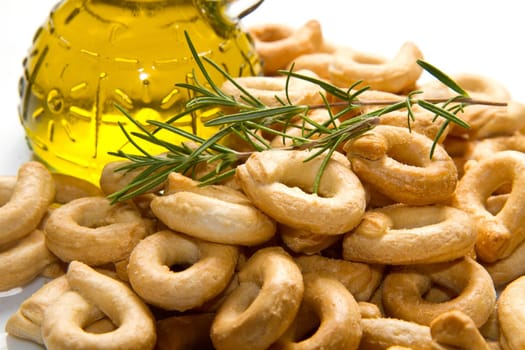 Close up shot of Italian taralli, traditional bakery product isolated on white
