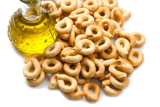 Close up shot of Italian taralli, traditional bakery product isolated on white