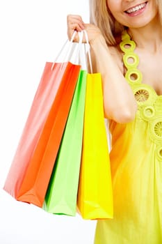 Image of shopper with plastic bags in isolation