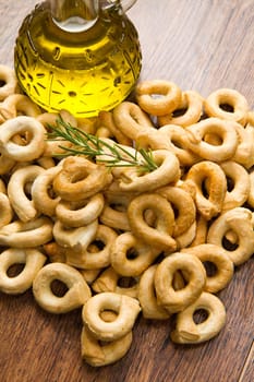 Close up shot of Italian taralli, traditional bakery product isolated on white