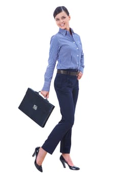 Portrait of pretty businesswoman posing before camera in isolation