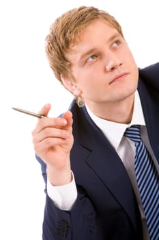 Portrait of thoughtful businessman looking aside with pensive expression