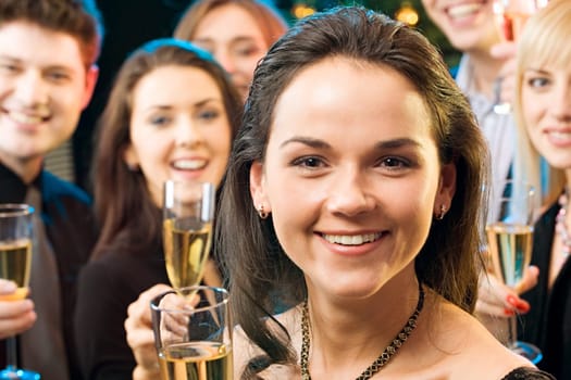 Face of beautiful woman with wonderful smile at a party