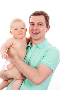 Portrait of loving father and his baby looking at camera
