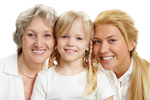 Faces of grandmother with adult daughter and grandchild in line