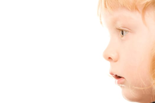 Close-up of little redhead girls profile isolated over white background