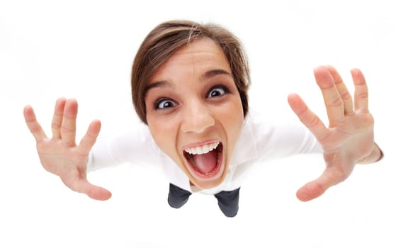 High angle view of a girl screaming