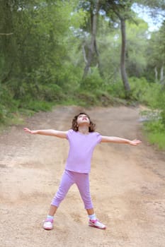 open hands happy little girl forest truck pine woods park