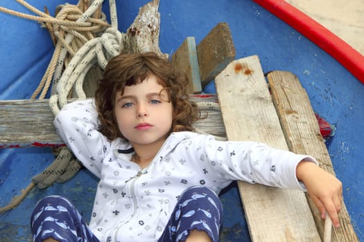 little girl having rest relaxed traditional balearic islands boat