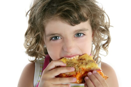 little girl eating hungry pizza closeup portrait face detail