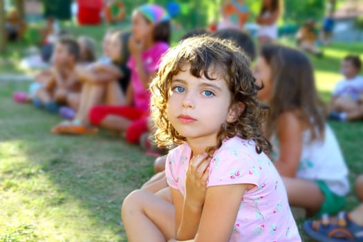girl spectator little children looking show outdoor park looking camera