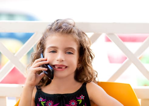 children kid girl talking mobile phone indented smiling
