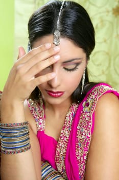 Beautiful indian brunette portrait with traditionl costume