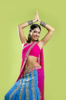 Brunette indian dancer princess Bollywood style, colorful sari