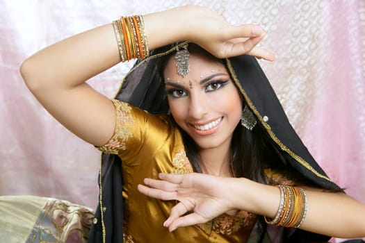 Beautiful indian brunette young woman with traditional fashion