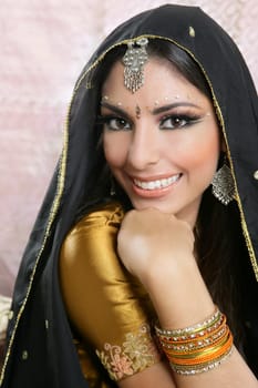 Beautiful indian brunette portrait with traditionl costume