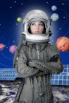 astronaut spaceship aircraft helmet fashion woman space planets solar plates