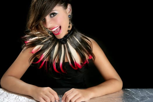 Brunette glamour fashion smiling over black background