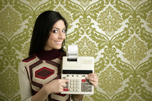 retro accountant woman calculator vintage green sixties wallpaper