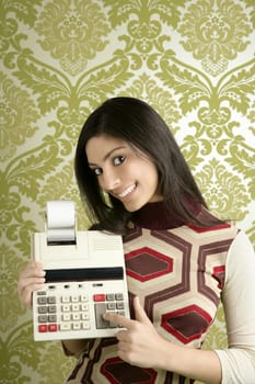 retro accountant woman calculator vintage green sixties wallpaper