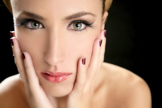 Blond beautiful fashion model woman tulle veil portrait