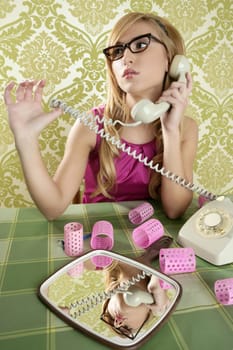 retro housewife telephone woman vintage wallpaper