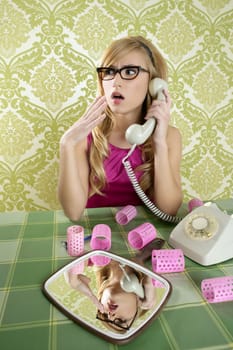 retro housewife telephone woman vintage hysterical surprised gesture