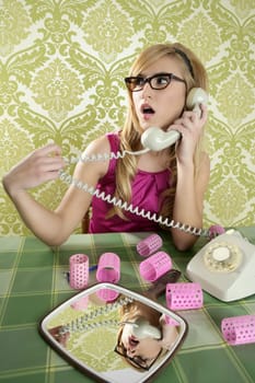 retro housewife telephone woman vintage hysterical surprised gesture