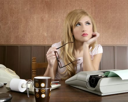 businesswoman retro secretary office vintage glasses typewriter accountant