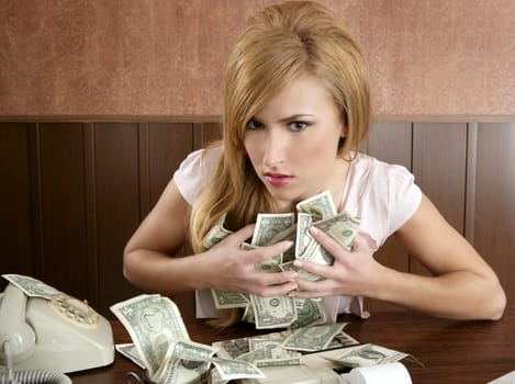 greed money retro beautiful woman office vintage accountant