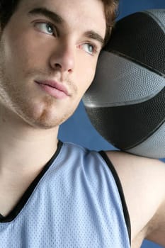 basketball basket ball real player portrait over grunge blue