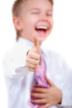 Image of happy boy showing thumb up