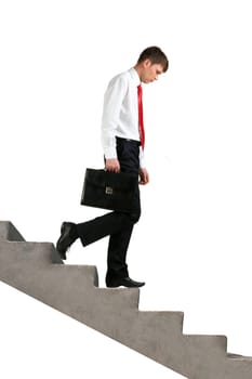 Image of sad businessman walking downstairs