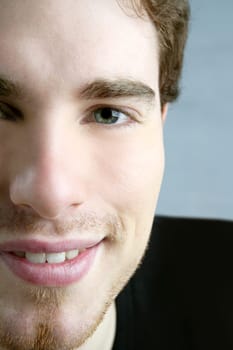 smile closeup crop face young male portrait macro