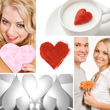 Collage of valentine day symbols and amorous people