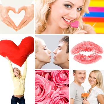 Collage of valentine day symbols and amorous people