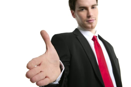 businessman handshake open hand positive over white background