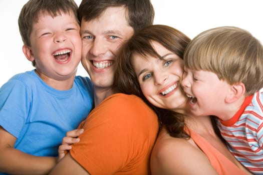 Portrait of laughing family members having a good time together