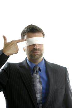 Blindfolded businessman suicide metaphor, conceptual image