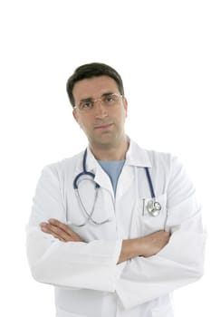 Young doctor with glasses isolated on white background