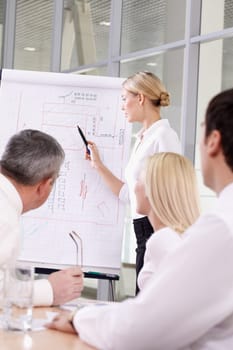 A young employee showing a project to her colleagues
