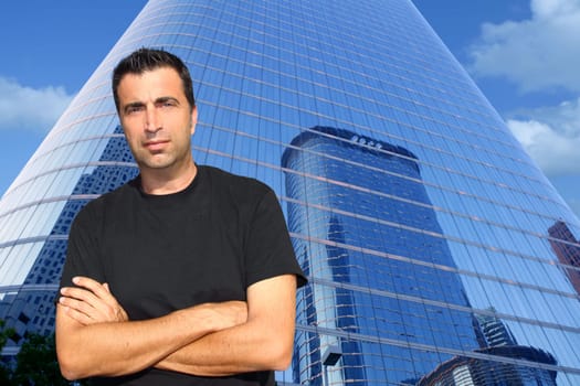 Mid age man portrait in urban modern office buildings