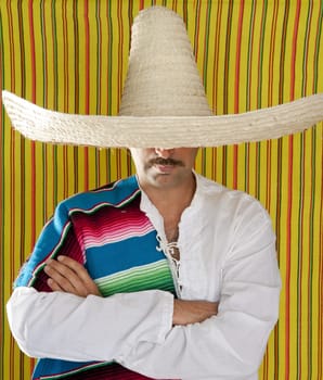 Mexican mustache man sombrero portrait shirt closeup holding serape