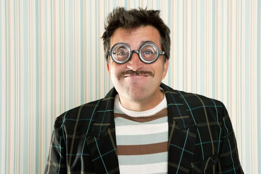 nerd silly crazy myopic glasses man funny gesture mustache tacky retro